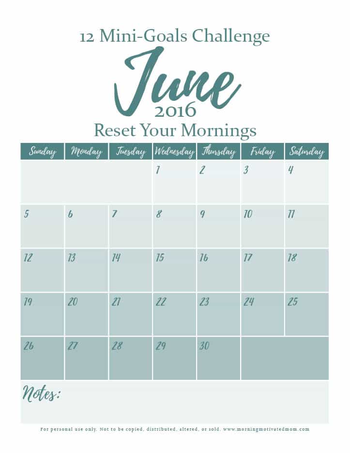 Mini Goal Challenge: June Calendar Printable