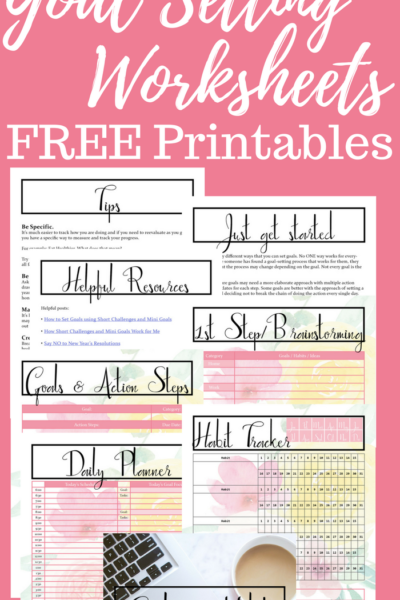 This free printable Goal Setting Workbook is a set of simple worksheets to give you a place to brainstorm and record your goals, write down your action steps, include your goals in your daily schedule, and track your daily habits.