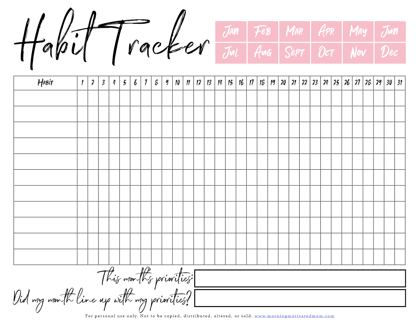 Monthly Habit Tracker Printable – Morning Motivated Mom